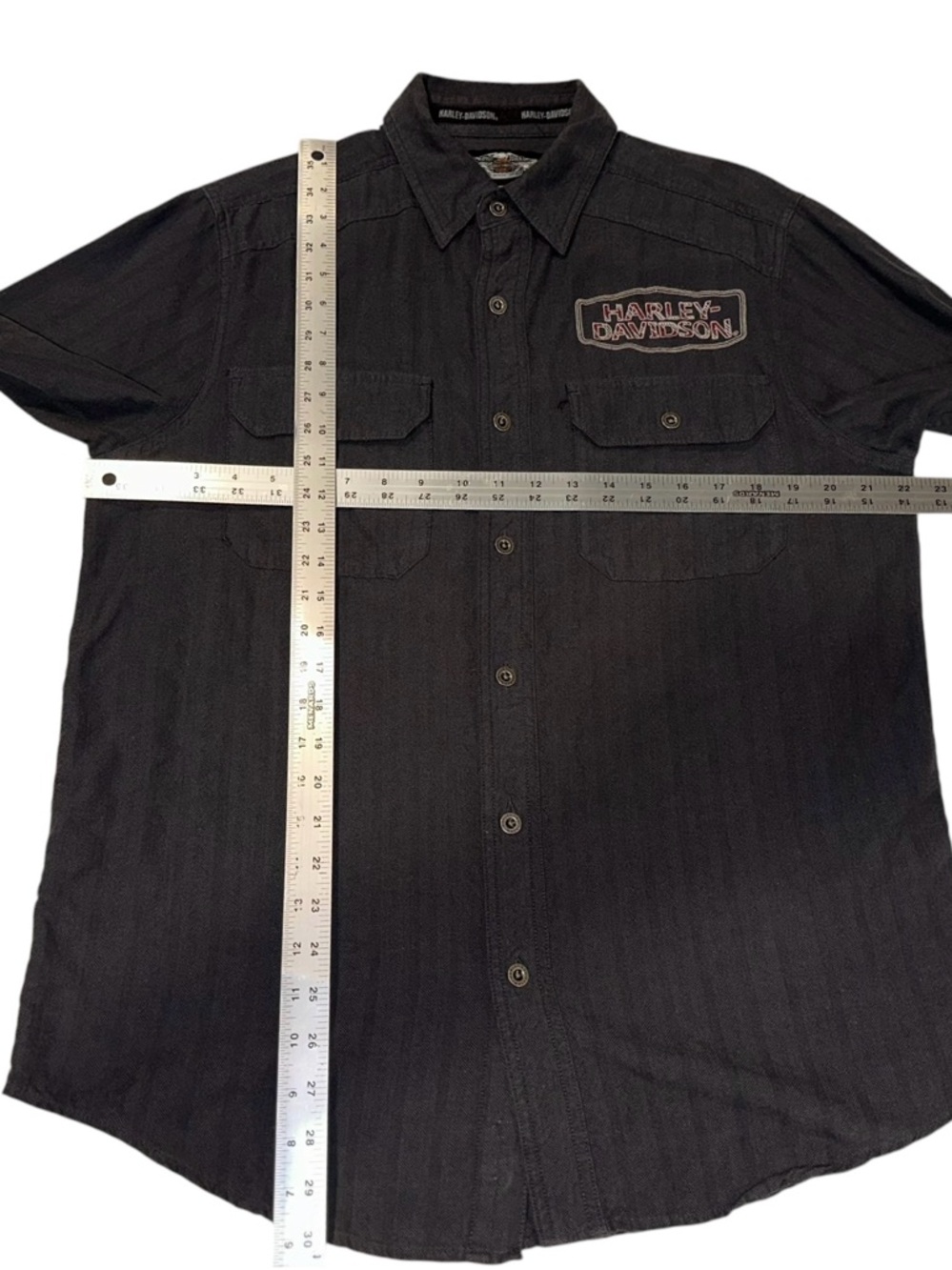 Harley Davidson Shirt Mens Grey Long Sleeve Button Up Embroidered Logo Sz M - Picture 7 of 8